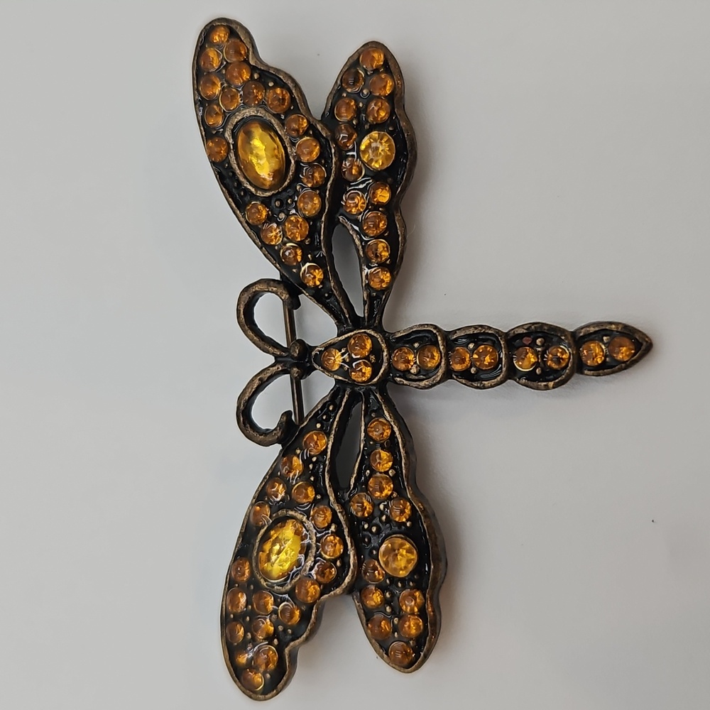 VINTAGE DRAGONFLY BROOCH PIN BROWN/GOLD COLOR